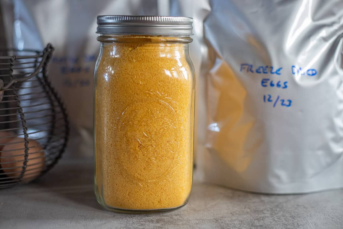 freeze dried eggs in a jar and more in a bag. 