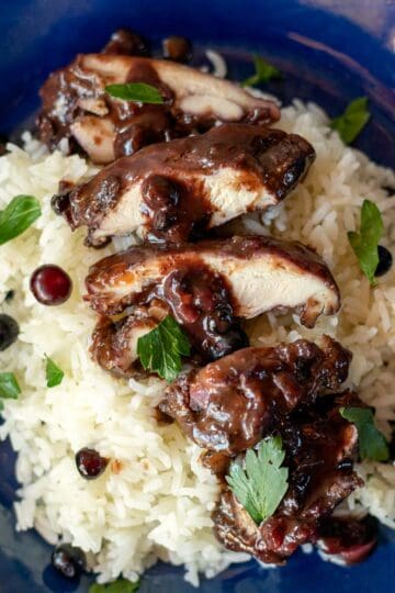 huckleberry chicken over rice.
