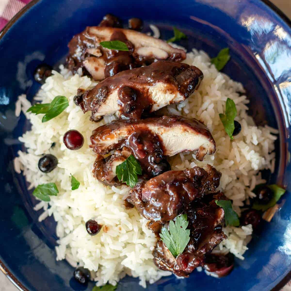huckleberry chicken over rice.