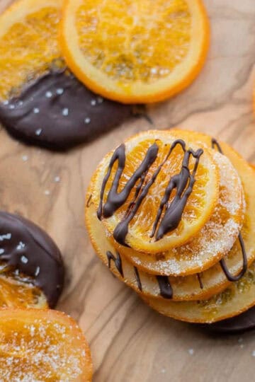 candied orange slices drizzled with chocolate.
