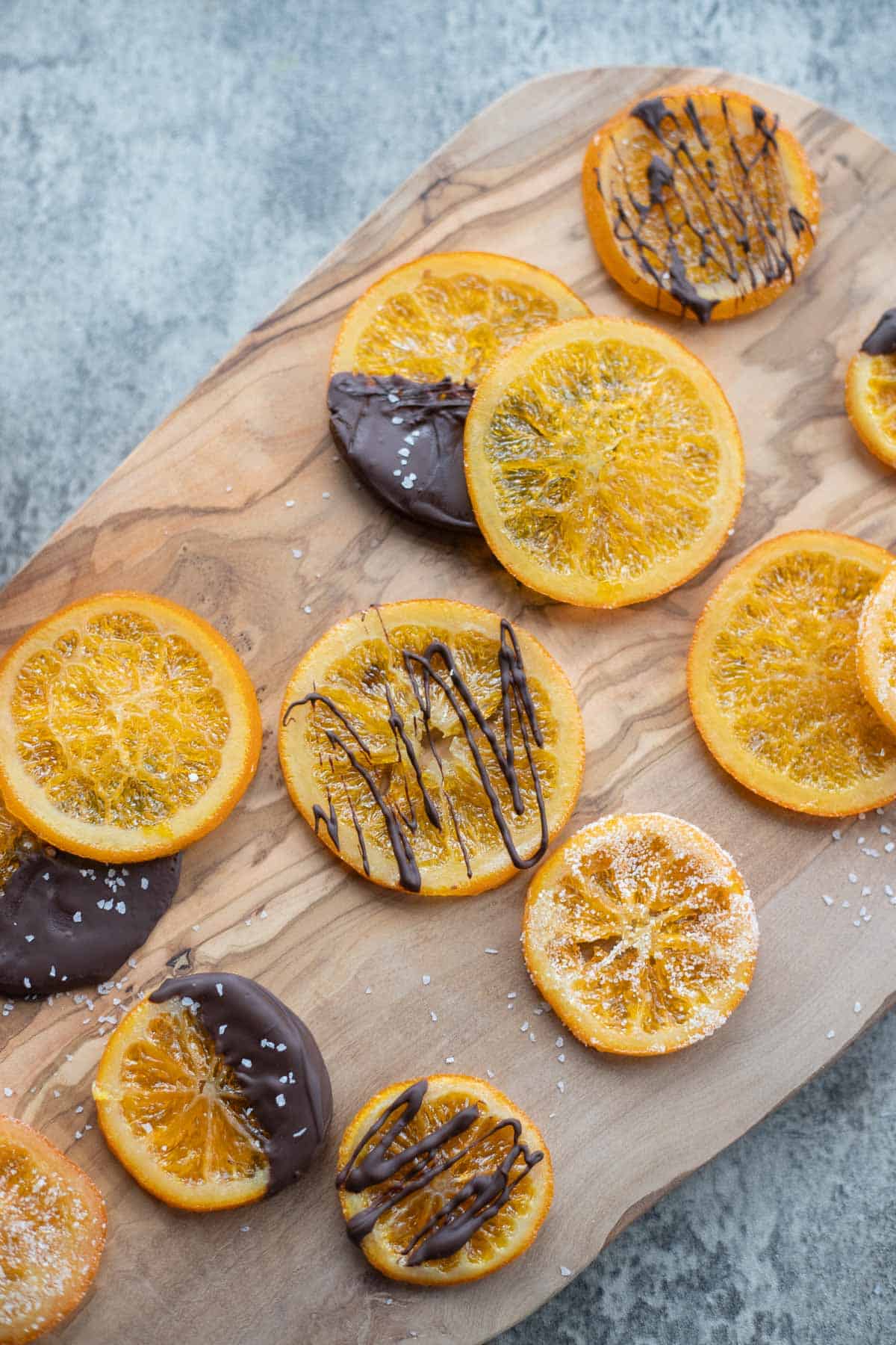 dehydrated orange slices dipped in chocolate.
