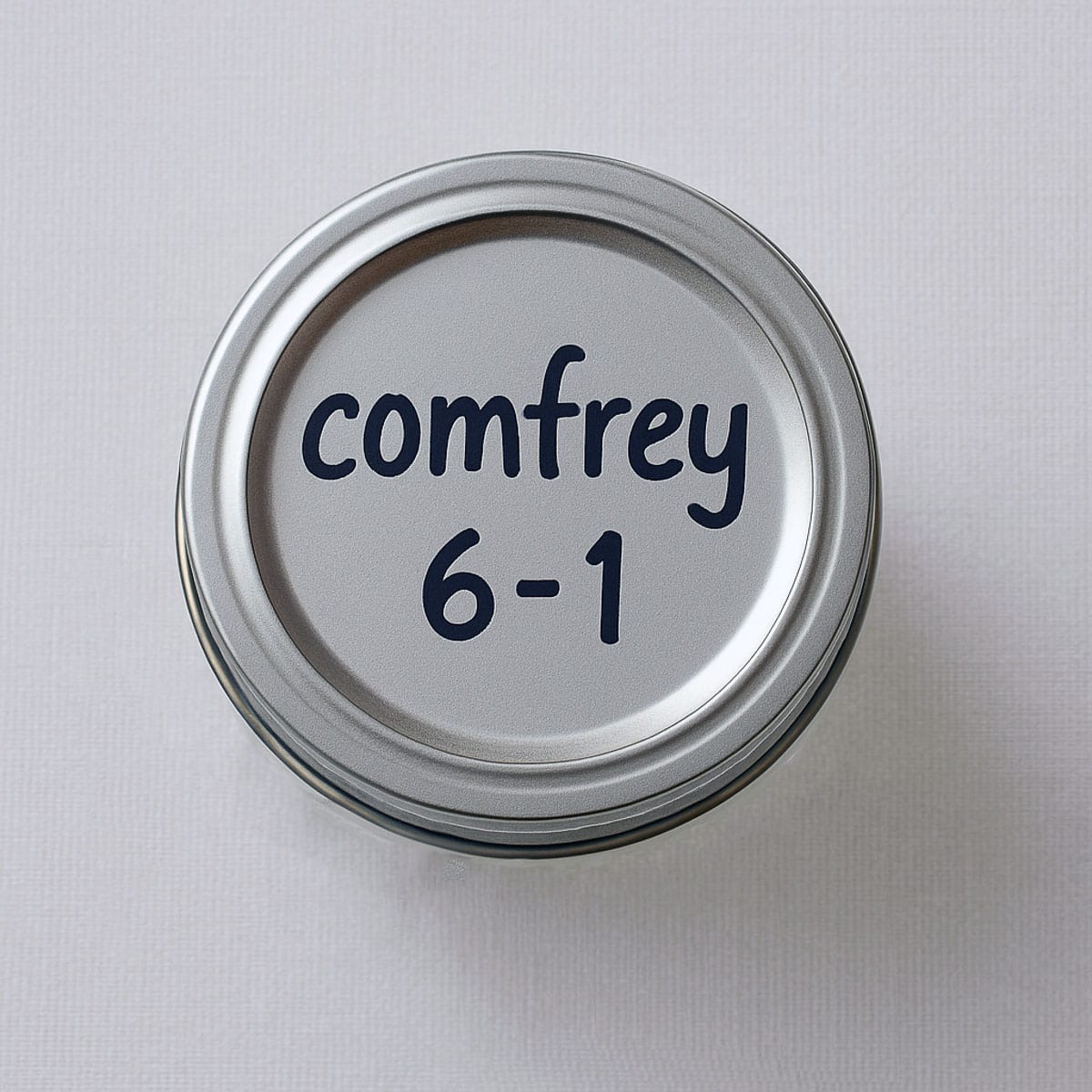 jar labeled with "comfrey" and the date.