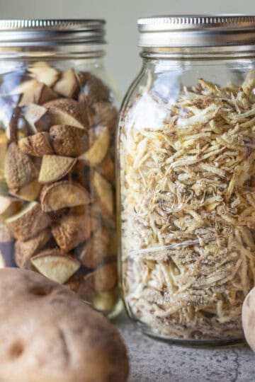 freeze dried potatoes in mason jars.