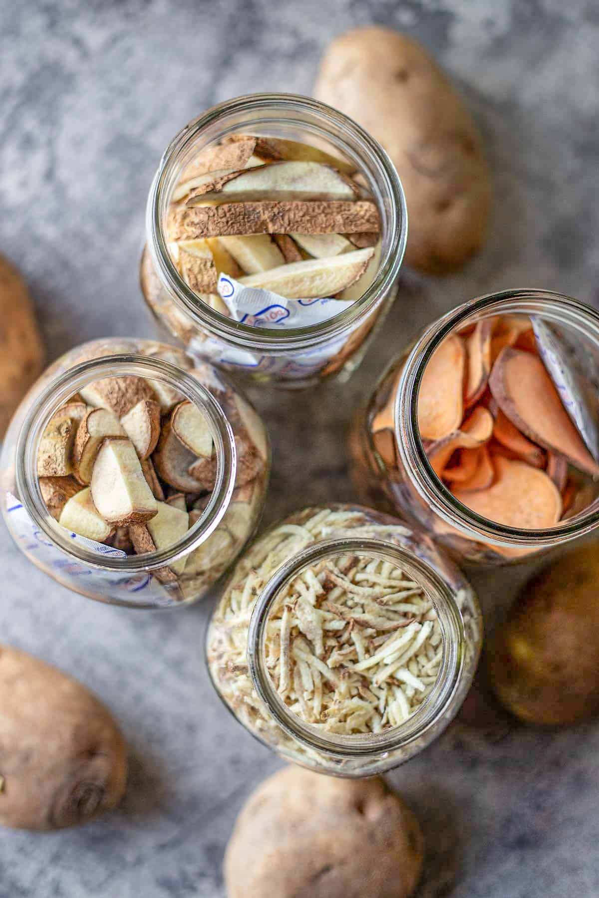 freeze dried potatoes in jars.