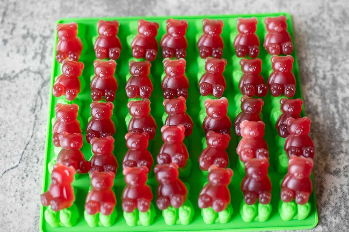 elderberry gummies on top of elderberry gummy tray.