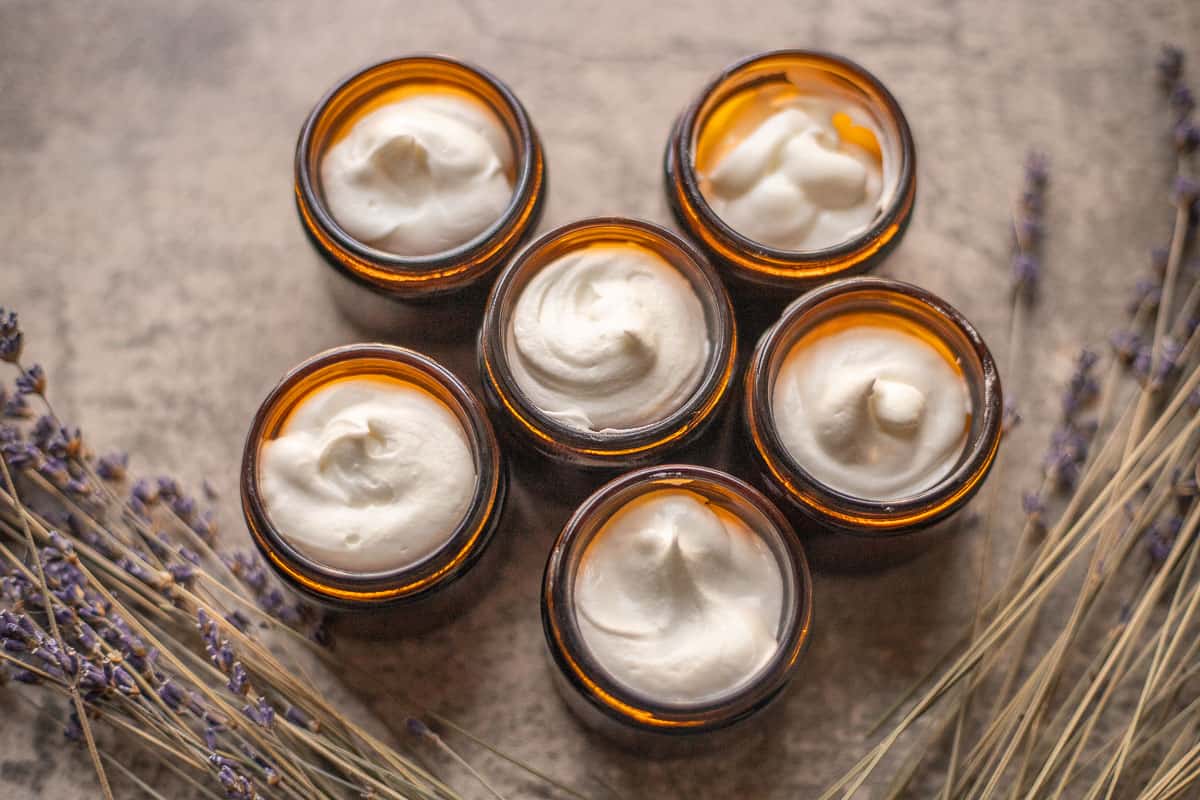 whipped tallow balm with lavender on each side
