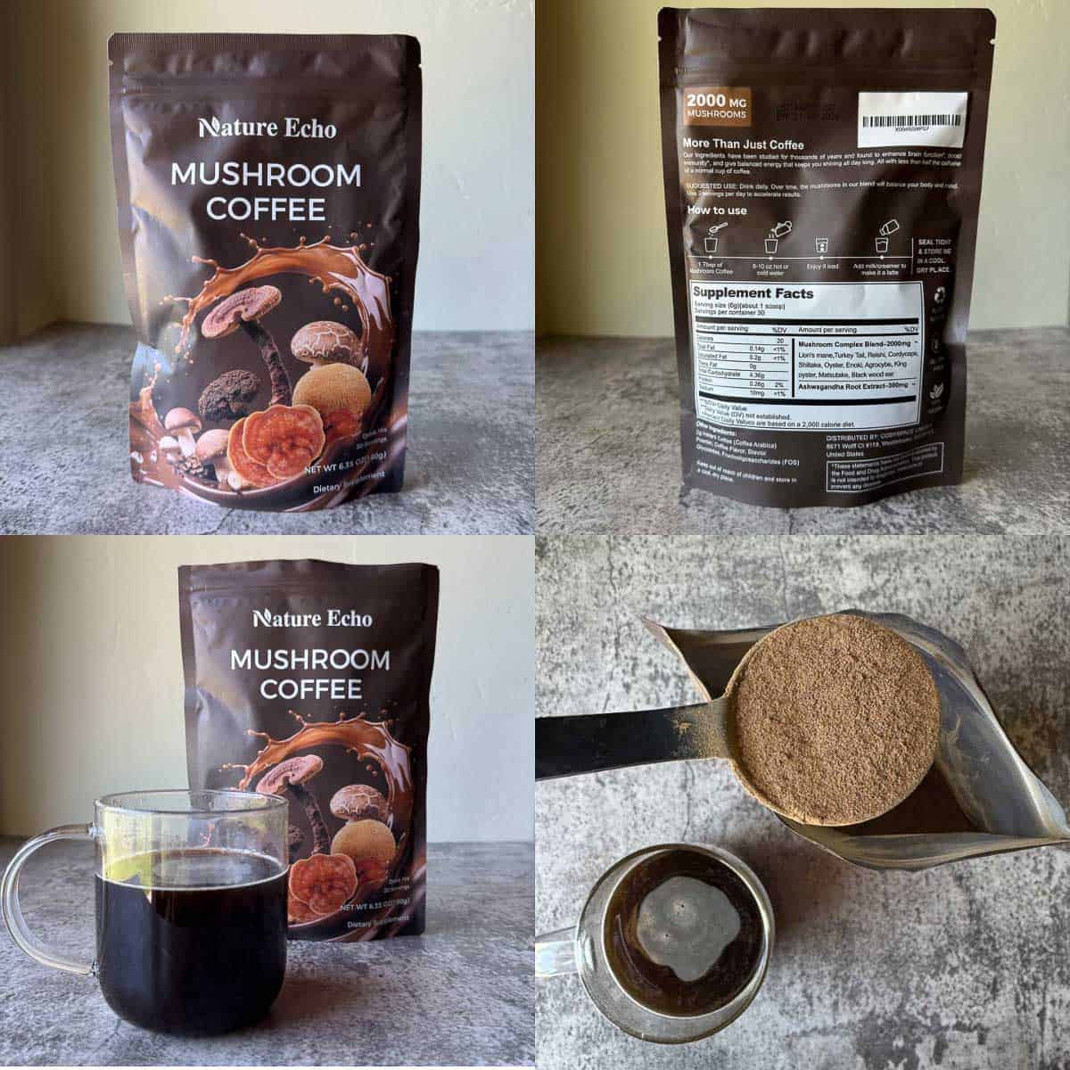 Nature Echo mushroom coffee collage