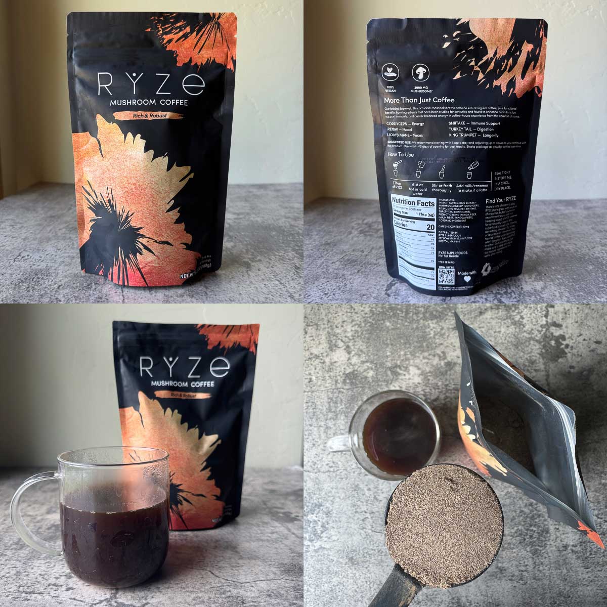 ryze mushroom coffee collage