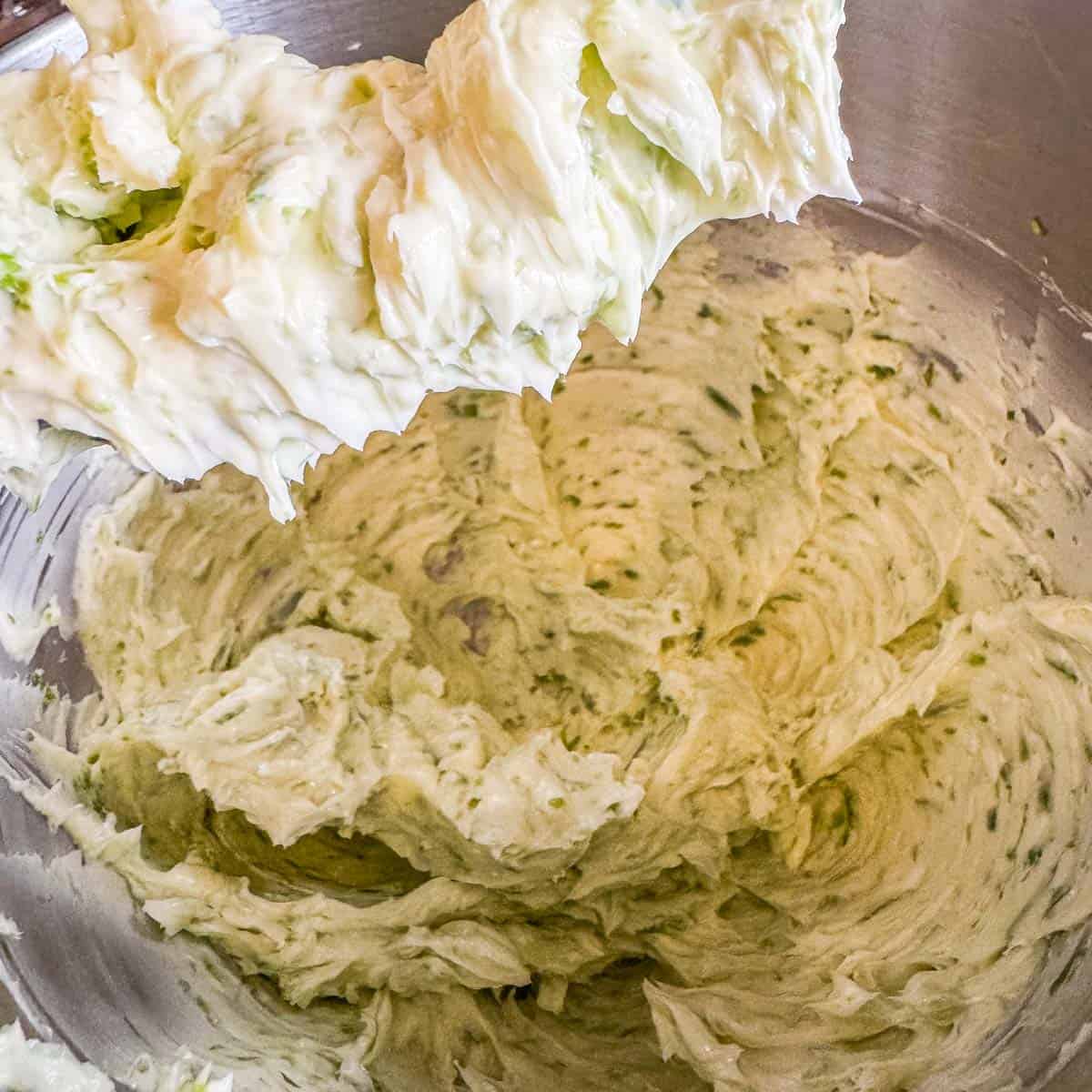 garlic scape butter in a mixing bowl