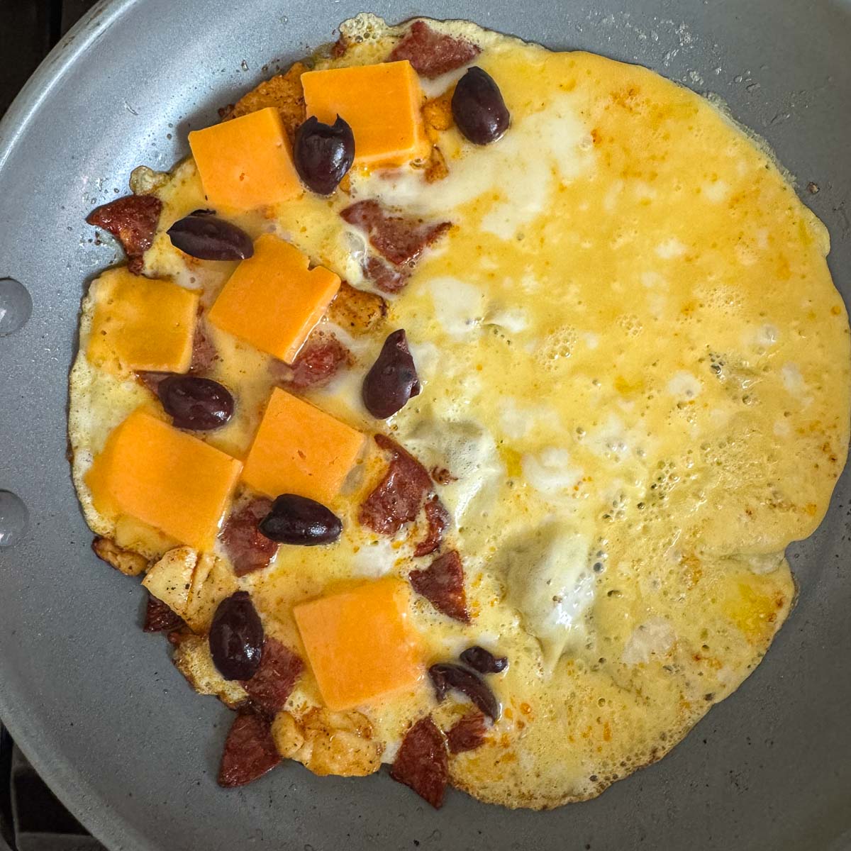 puffball,cheese, and olive omelette