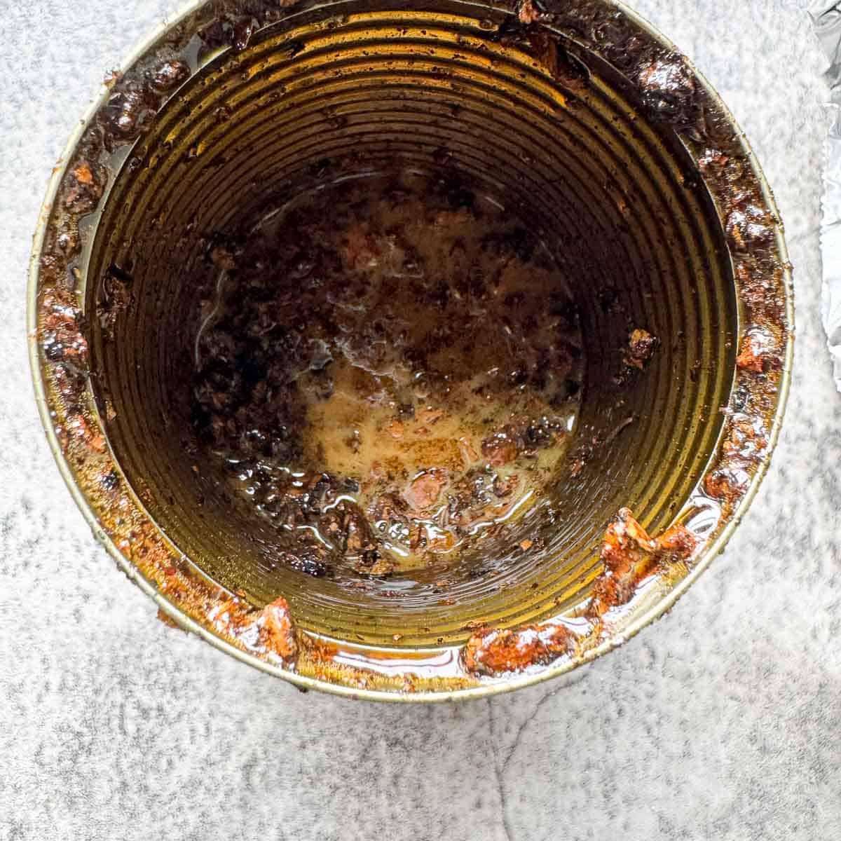 pine resin melted in a can